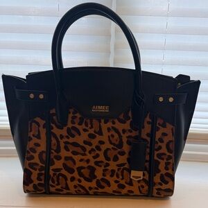 Aimee Kestenberg Hair calf Leopard Print leather Satchel with Black Accents